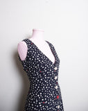 Retro Sleeveless Navy Blue Culotte jumpsuit with white and red polka dots