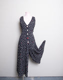 Retro Sleeveless Navy Blue Culotte jumpsuit with white and red polka dots