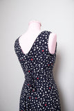 Retro Sleeveless Navy Blue Culotte jumpsuit with white and red polka dots