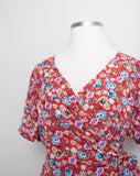 1990's Red floral short sleeve wrap plus size dress.