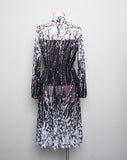 1970’s Black & White sheer floral long sleeve Dress with peplum skirt