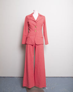 1970's Red 2 pc bell bottom jumpsuit with a matching jacket