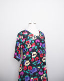 1990's Black short sleeve Plus size Romper with multicolor florals