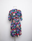 1990's Black short sleeve Plus size Romper with multicolor florals