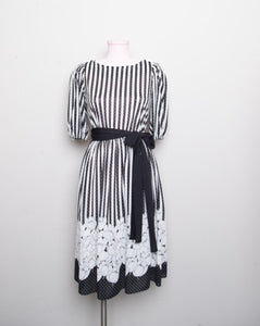 1970’s Sheer Black & White floral, striped & polka dots with puff sleeves