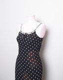 Y2K Black sheer silk polka dot strappy bias strappy dress with a floral underlining