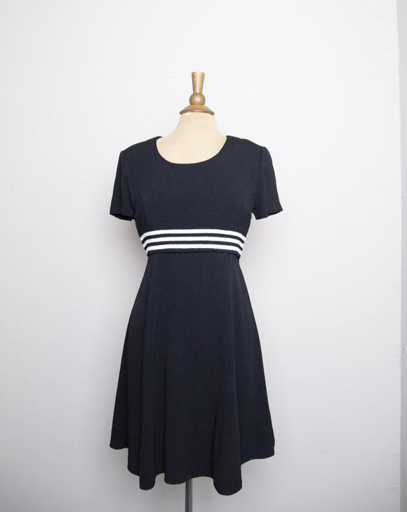 1990's Black Short sleeve Mini Dress with white stripes