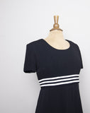 1990's Black Short sleeve Mini Dress with white stripes