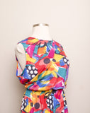 1990's Sleeveless Multicolor brush stroke floral & Polka dot printed plus size A-line dress
