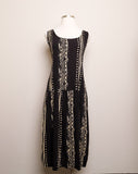 1990's Black & ivory tribal printed drop waist Plus Size rayon jumper dress