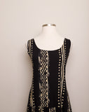 1990's Black & ivory tribal printed drop waist Plus Size rayon jumper dress