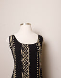 1990's Black & ivory tribal printed drop waist Plus Size rayon jumper dress