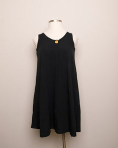 Y2K Black cotton sleeveless shift dress tent dress with pockets