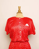 Classic 1980's does 1950's  Red and White polka dot dress with pockets