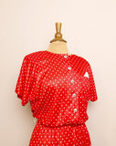 Classic 1980's does 1950's  Red and White polka dot dress with pockets