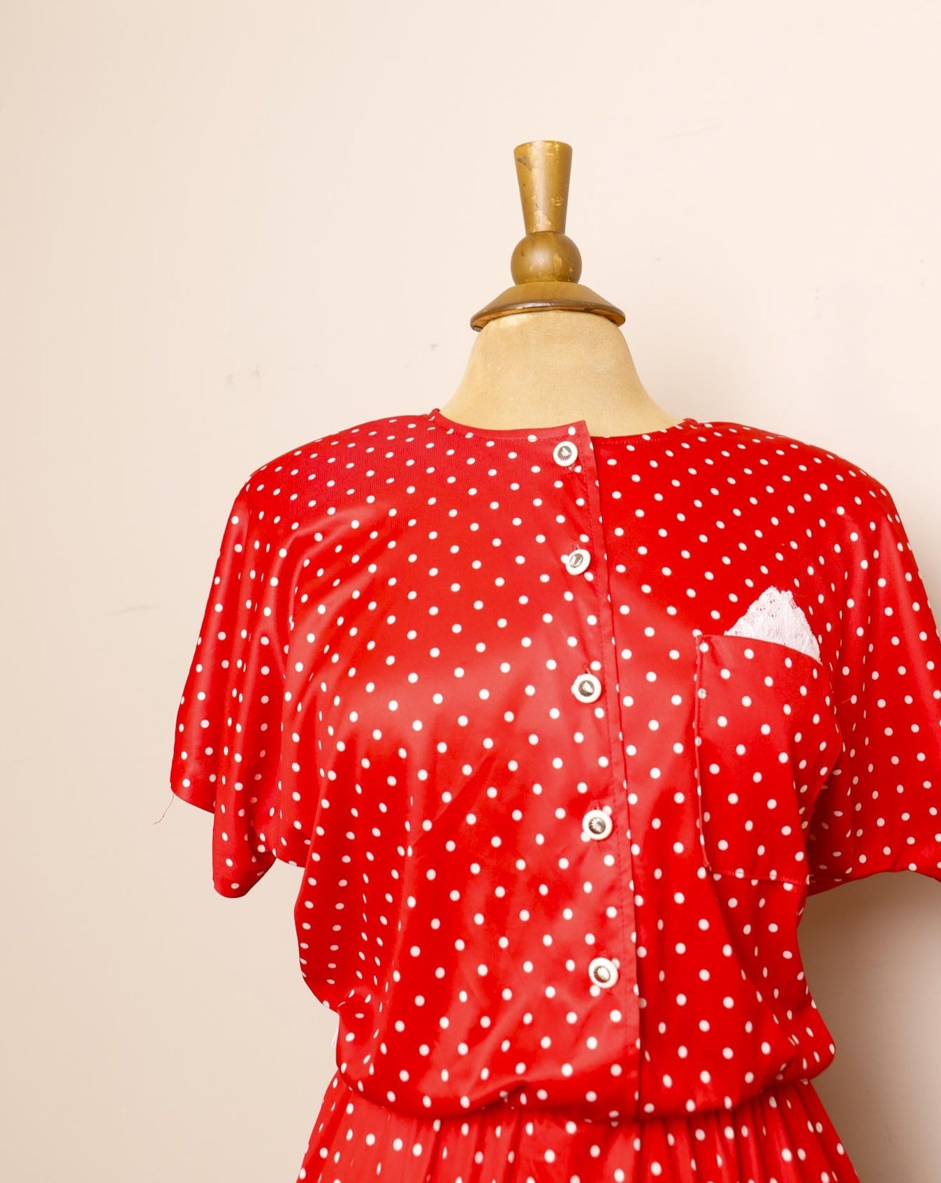 fitted lace wedding dress 1950s Red & White Polka Dot Dress, Sz. Xs/S main image 1