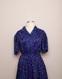 1980's Navy, Pink, Violet floral Plus size shirtwaist Plus Size dress with pockets