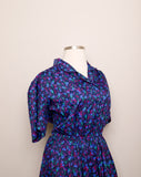 1980's Navy, Pink, Violet floral Plus size shirtwaist Plus Size dress with pockets