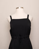 Y2K Black Sleeveless Jumper Midi Dress with drawstring waist, straight neckline and apron style pockets on the front