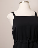 Y2K Black Sleeveless Jumper Midi Dress with drawstring waist, straight neckline and apron style pockets on the front