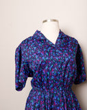 1980's Navy, Pink, Violet floral Plus size shirtwaist Plus Size dress with pockets