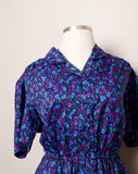 1980's Navy, Pink, Violet floral Plus size shirtwaist Plus Size dress with pockets