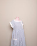 1970-1980's Blue & White pinstriped seersucker house dress with pockets