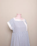 1970-1980's Blue & White pinstriped seersucker house dress with pockets