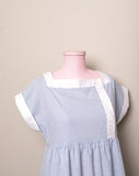 1970-1980's Blue & White pinstriped seersucker house dress with pockets