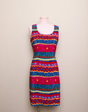 1990's Fuchsia multicolor abstract color block sheath sleeveless dress