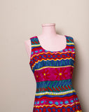 1990's Fuchsia multicolor abstract color block sheath sleeveless dress