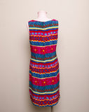 1990's Fuchsia multicolor abstract color block sheath sleeveless dress