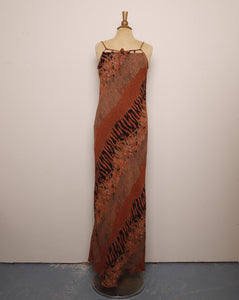 Y2K Rust Brown animal print bias cut maxi dress with adjustable top stra