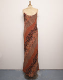 Y2K Rust Brown animal print bias cut maxi dress with adjustable top stra