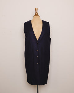 1990's Navy Blue wool long vest jacket