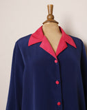 1990's Navy Blue and Fuchsia plus size long sleeve color block shirt