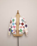 1980/1990's White quilted patchwork bomber jacket
