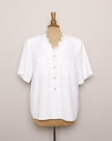 1990's White plus size top with laced and gold buttons