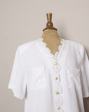 1990's White plus size top with laced and gold buttons