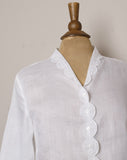 1990's White sheer long sleeve button up blouse with floral embroidery