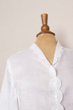 1990's White sheer long sleeve button up blouse with floral embroidery