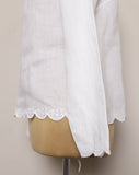 1990's White sheer long sleeve button up blouse with floral embroidery