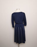 1970's Quarter sleeve Navy Blue Plus Size Dress with white pleats