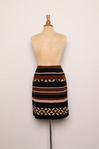 1990's Brown & Black tribal print faux wrap silk skirt