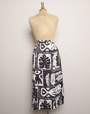 1990's Black and White pencil skirt with a bold abstract tribal print