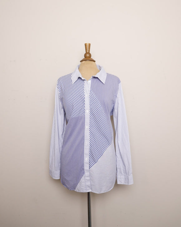 Calvin Klein Blue & White Striped and Plaid color block long sleeve shirt