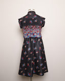 1970's Black floral dress with a pleated skirt & blouson top