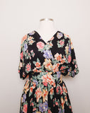 1990's Black Floral Plus size wrap dress