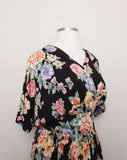 1990's Black Floral Plus size wrap dress