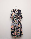 1990's Black Floral Plus size wrap dress